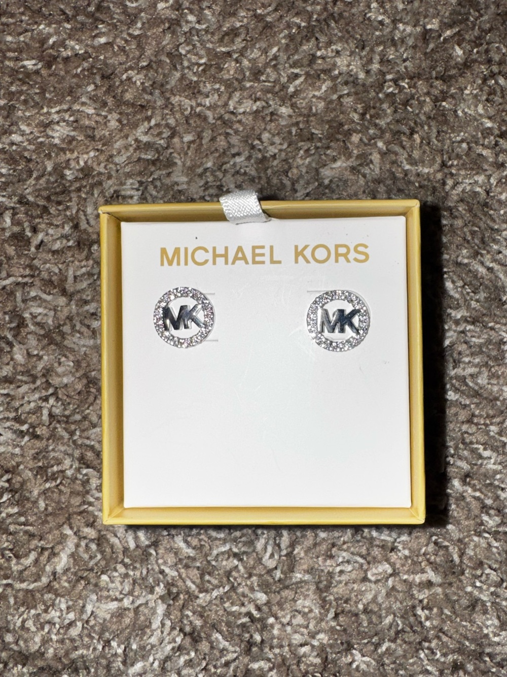 Michael Kors Silver Crystal MK Logo Stud Earrings